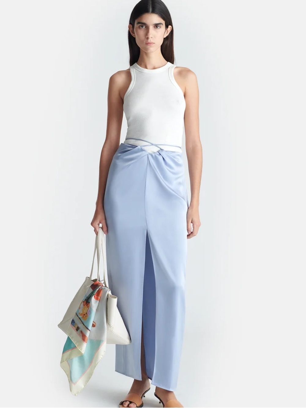 Nanushka Lianne Draped Slip Satin Midi Skirt
Sarong Ice Blue ($495)